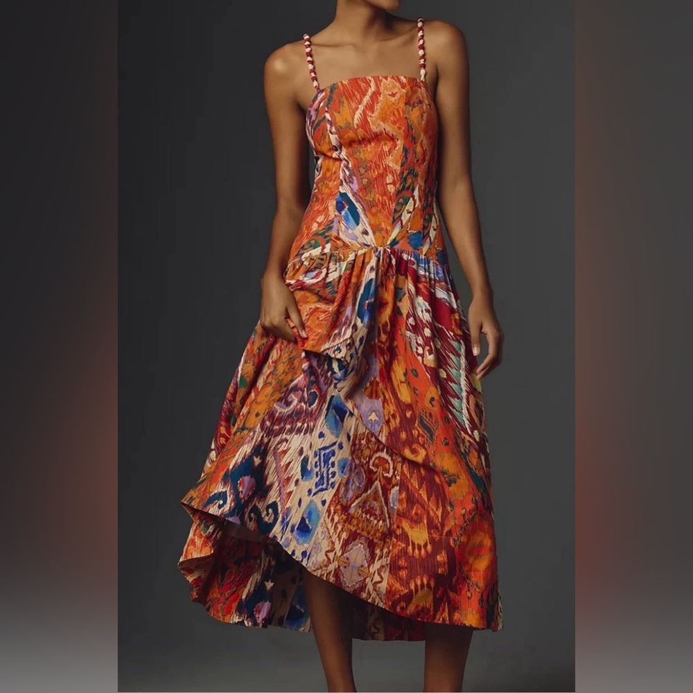 FarmRio Sleeveless Orange Multicolor Printed Maxi Dress size large